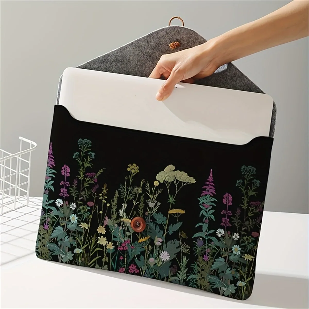 sac pour ordinateur portable à motifs de fleurs avec housse en tissu souple pour ordinateur portable, adapté au rangement à couverture souple pour ordinateur portable et au sac de rangement pour tablette