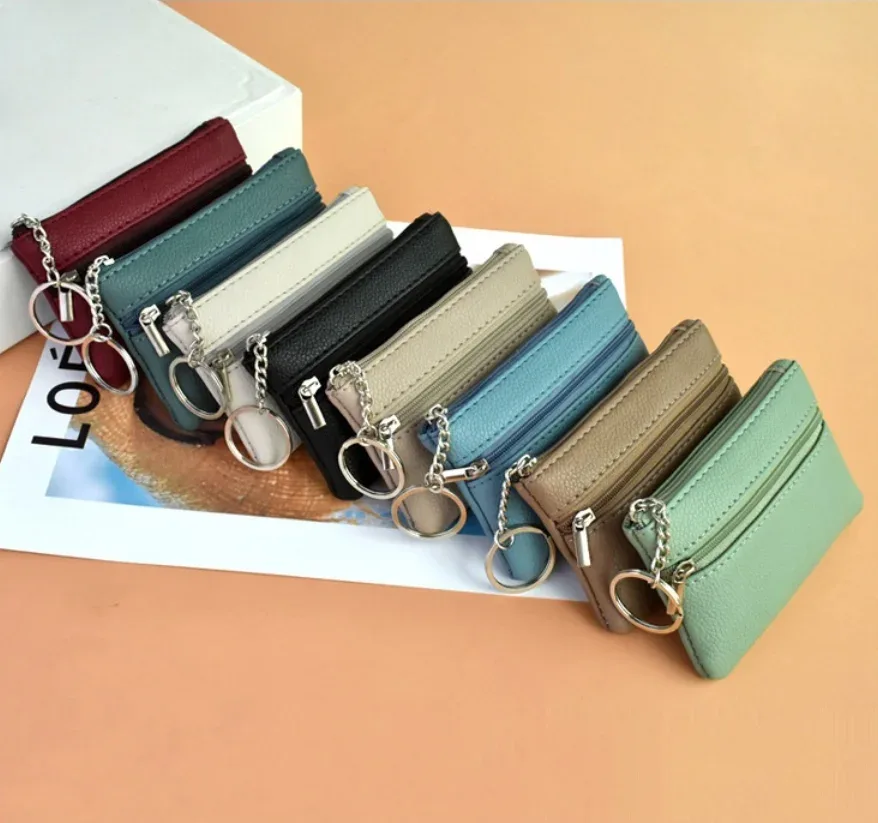 mini portefeuille en cuir pu, porte-monnaie, sac à clés, porte-clés de mode, sac de rangement pour cartes de poche, fermeture éclair multifonctionnelle, poudres à monnaie