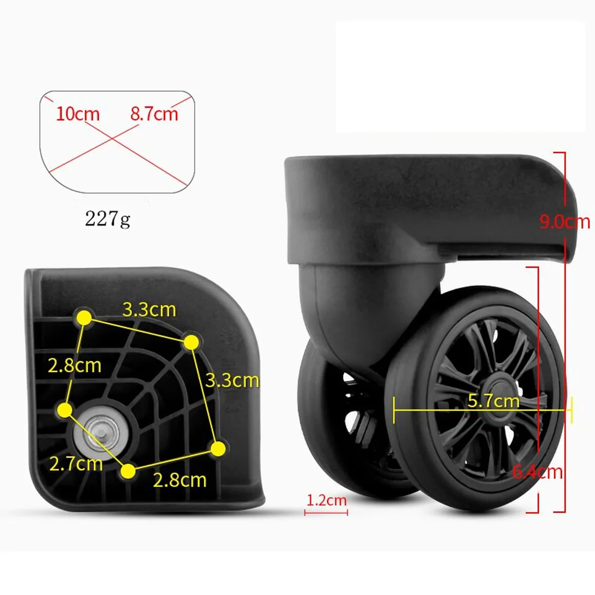 guguluza-roue de remplacement universelle pour valise, roue de valise à 360 °, double nucleo, réparation de valise, 2 pièces