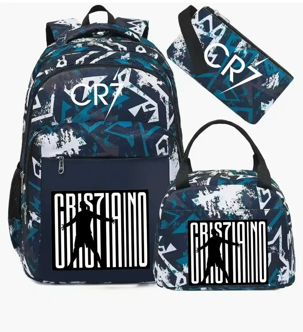 sac polyestere noir motif graphique sac dos pochette lunch cr7 cristiano voyage école adolescents femmes hommes