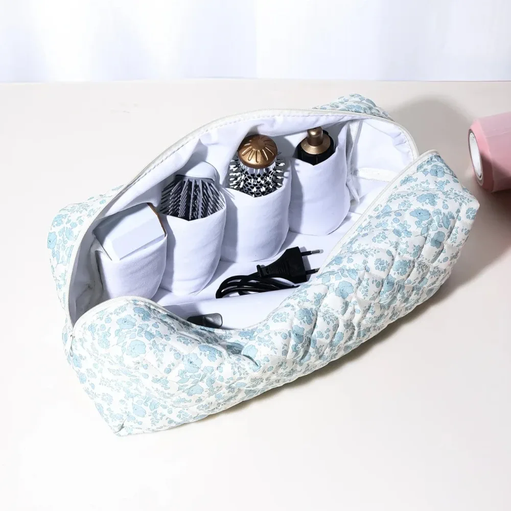 grande trousse de maquillage en coton grande capacité, organiseur portable pour outils de coiffure avec fermeture éclair, sacs cosmétiques multifonctionnels coréens
