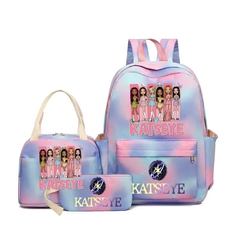 nouveaux sacs à dos katseye à imprimé amusant, 3 pièces/ensemble, sac d'école pour étudiants, sac de voyage pour adolescentes et garçons, sacs à lunch, sac à dos