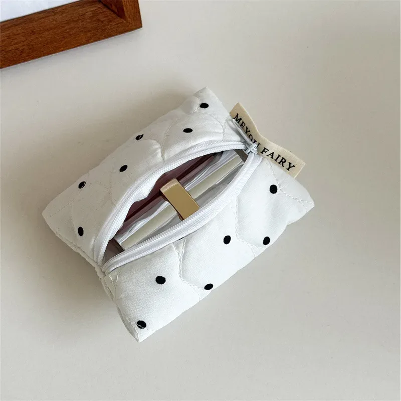 nouveau sac de maquillage à points blancs pour femmes et filles, petit grand pinceau à rouge à lèvres, pochette cosmétique, mini portefeuille portable, porte-monnaie