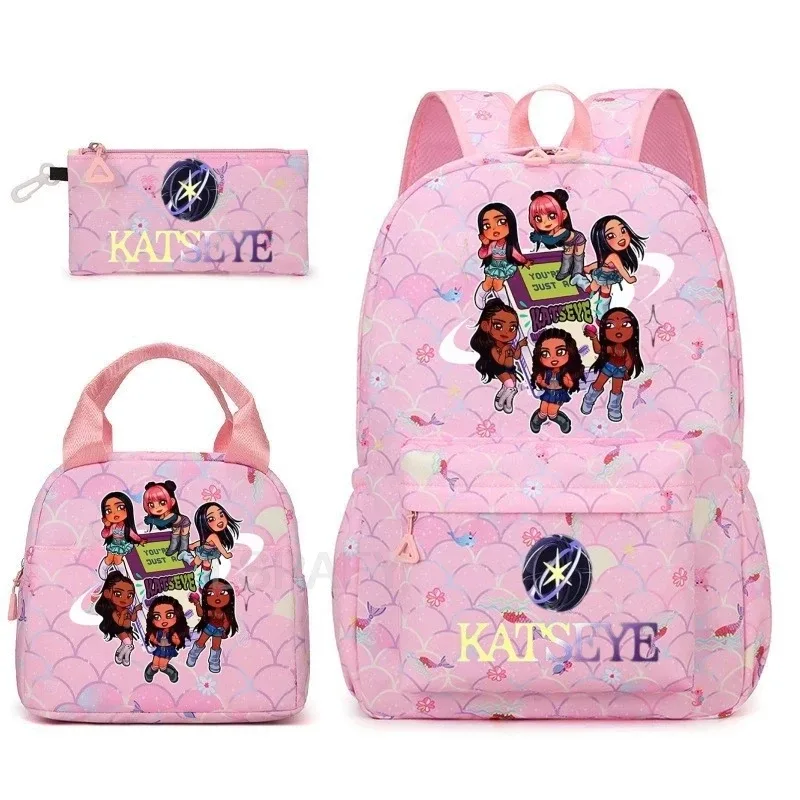 sac à dos amusant katseye, imperméable, grande capacité, pour ordinateur portable, sac d'école, pour femmes et hommes, motif dessin animé, sac de voyage, ensemble de 3 pièces.