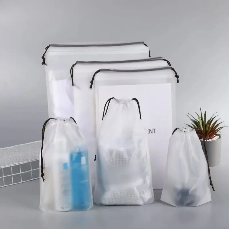 sac de rangement portable pour chaussures, sac de rangement à cordon pour articles divers, sac de maquillage de voyage, sac de rangement en plastique transparent imperméable, 5/10 pièces