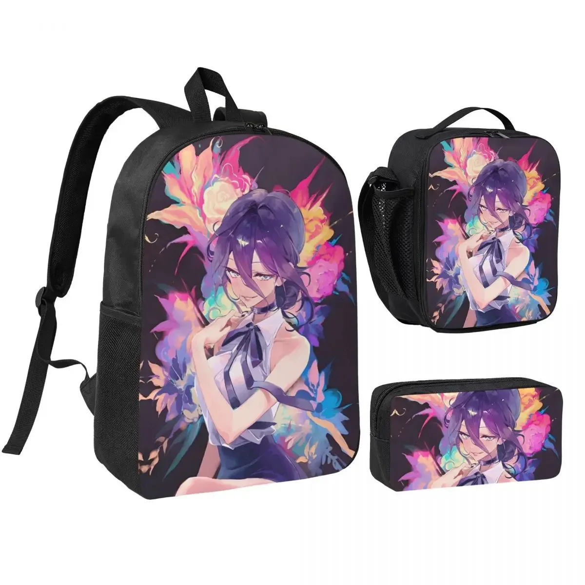 sac dos polyester noir motif graphique format rectangulaire bandoulière grande capacité voyage école université travailler transport documents ordinateur portable luncheon sac crayons