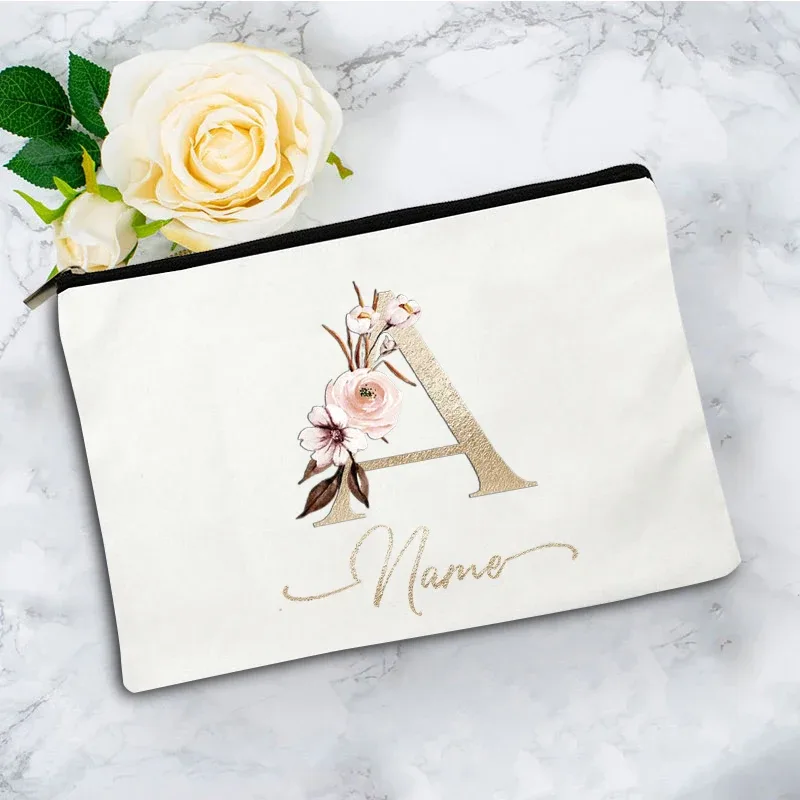 pochette à cosmétiques personnalisée avec nom, motif floral vintage, cadeau élégant pour femmes, demoiselles d'honneur, anniversaire, organisateur de maquillage
