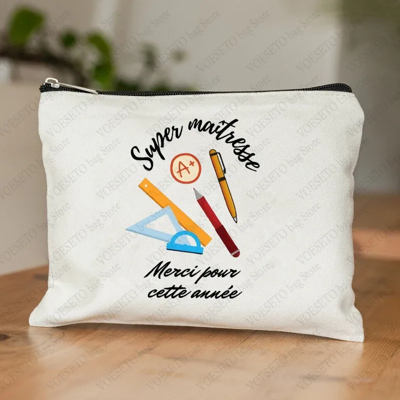 trousse de maquillage pour femmes avec appréciation des enseignants français, trousse à cosmétiques au design artistique, trousse à crayons pour femmes
