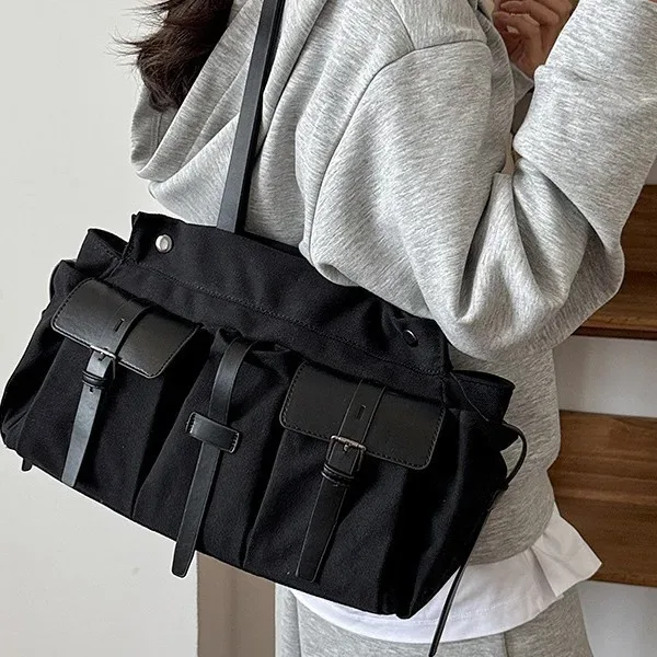 grand sac fourre-tout décontracté en toile pour femme, sac à bandoulière grande capacité, sac à main vert armée adapté à tous les adultes, idéal pour les trajets quotidiens