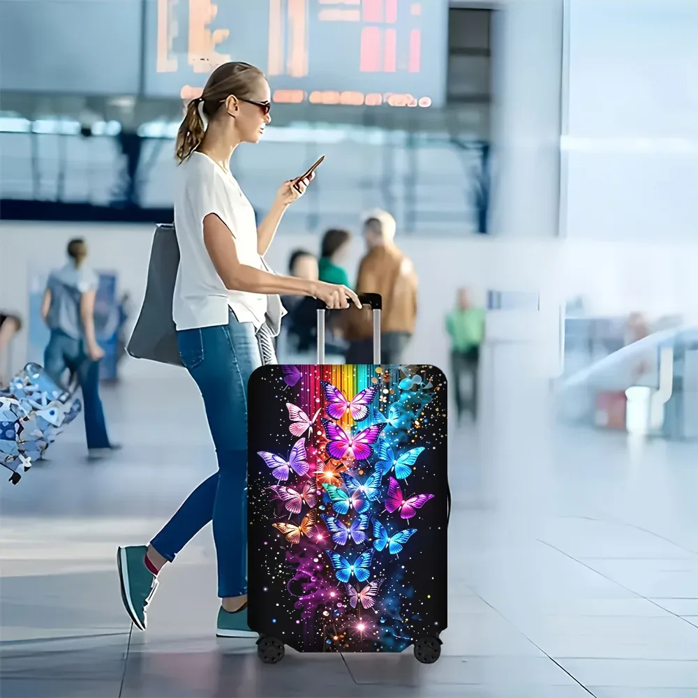 1 housse de bagage à imprimé papillon irisé pour bagages de 18 à 32 pouces ; accessoires de voyage anti-poussière et élastiques pour une protection efficace