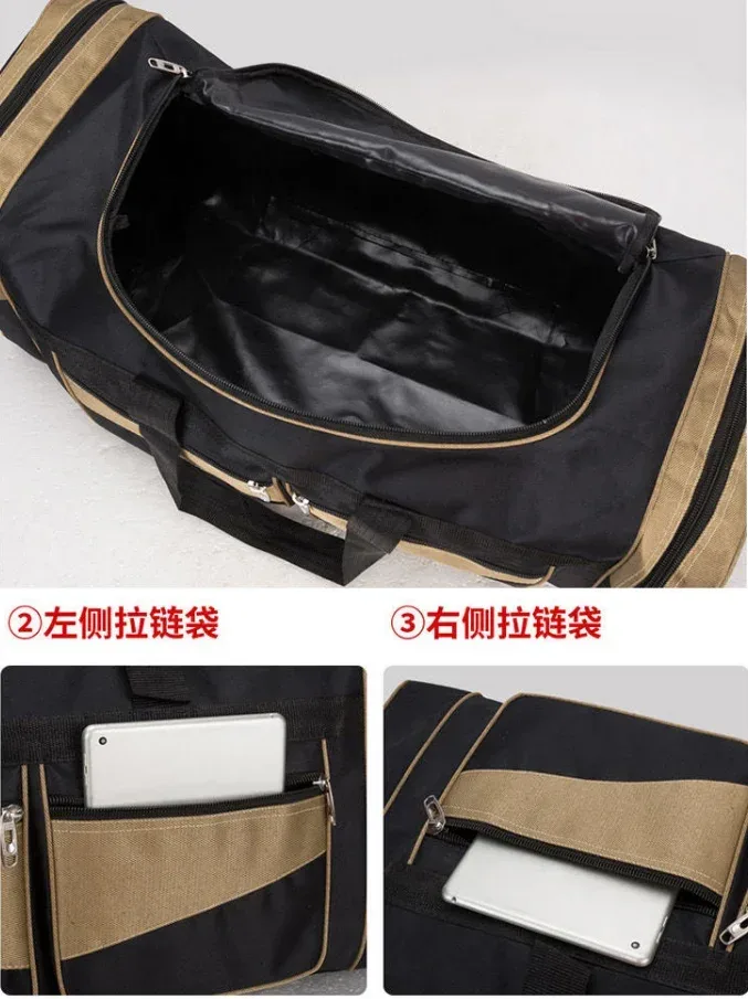 sac voyage nylon patchwork noir bandes dorées poches lateral zippées format rectangulaire sac week-end sport polyvalent