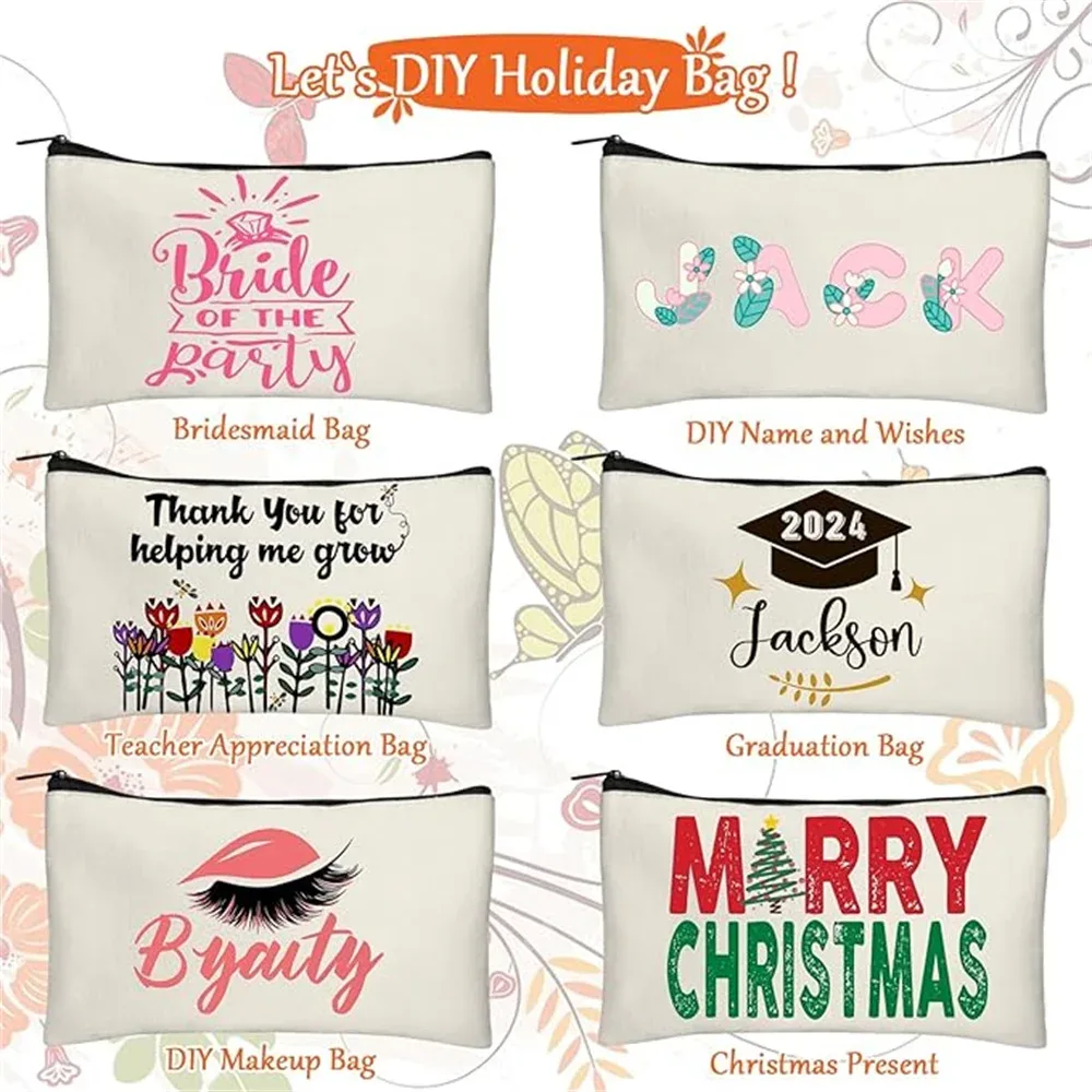 lot de 10 pochettes en toile vierges avec fermeture éclair, sacs de maquillage en gros, trousse à crayons multi-usages avec fermeture éclair robuste, sac cosmétique de voyage