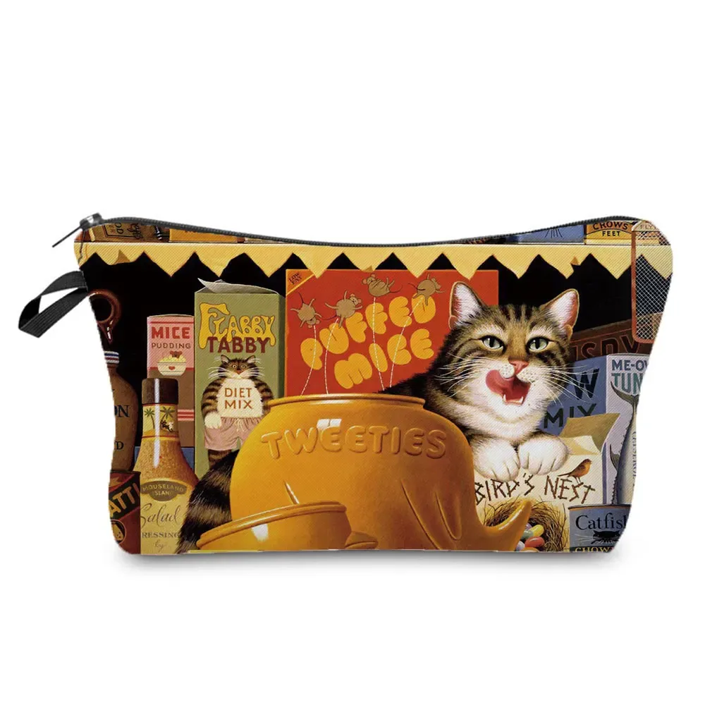 trousse de maquillage imprimée chat pour femme, peinture à l'huile, mode rétro, sacs à cosmétiques, haute qualité, étuis à crayons, sac cadeau portable, offre spéciale