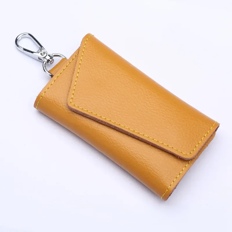 porte-clés en cuir véritable pour hommes et femmes, pochette de rangement, portefeuille de clé de voiture fendu en vache, étui pour clés de femme de ménage, mini sac pour cartes