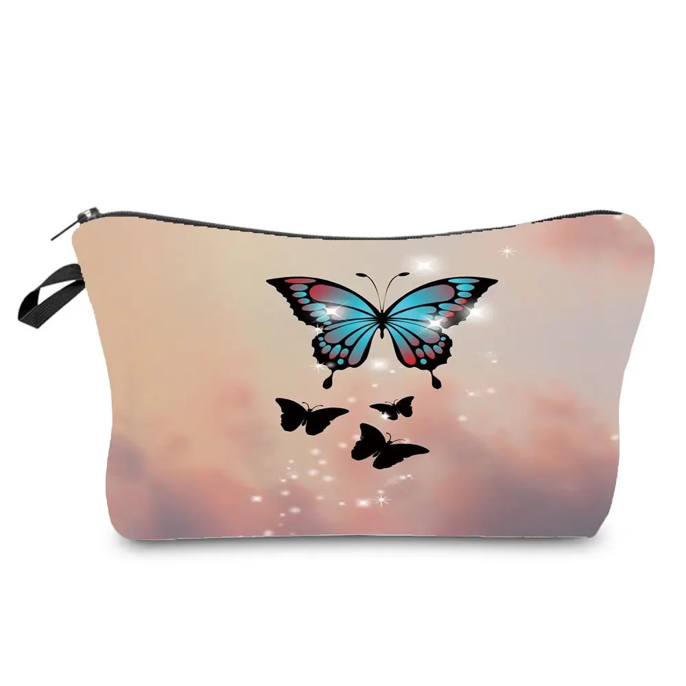 sac à cosmétiques imprimé papillon pour femmes, trousse à crayons d'école pratique avec animaux, mini sac de rangement de voyage, sacs de maquillage pour dames