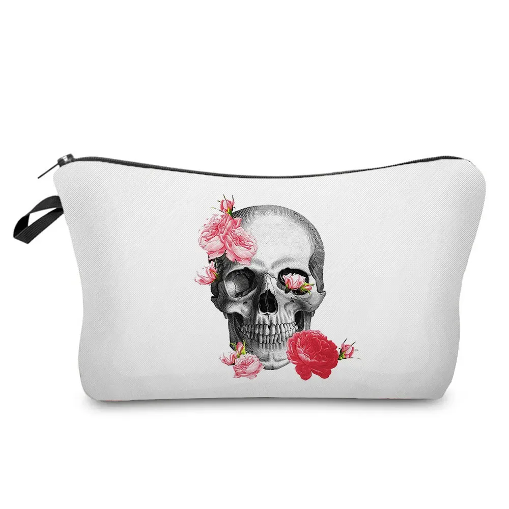 sacs à cosmétiques imprimés de crâne pour femmes, pochette de maquillage de personnalité, sac de rangement de voyage portable, étuis de rangement de rouge à lèvres, sac de maquillage à fermeture éclair