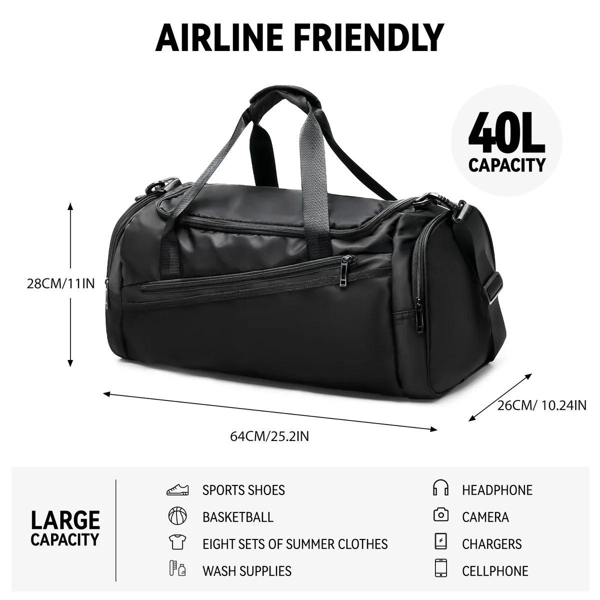 sac de sport sac polochon de voyage avec poche humide et compartiment à chaussures pour hommes femmes imperméable grand week-end sac à dos de nuit