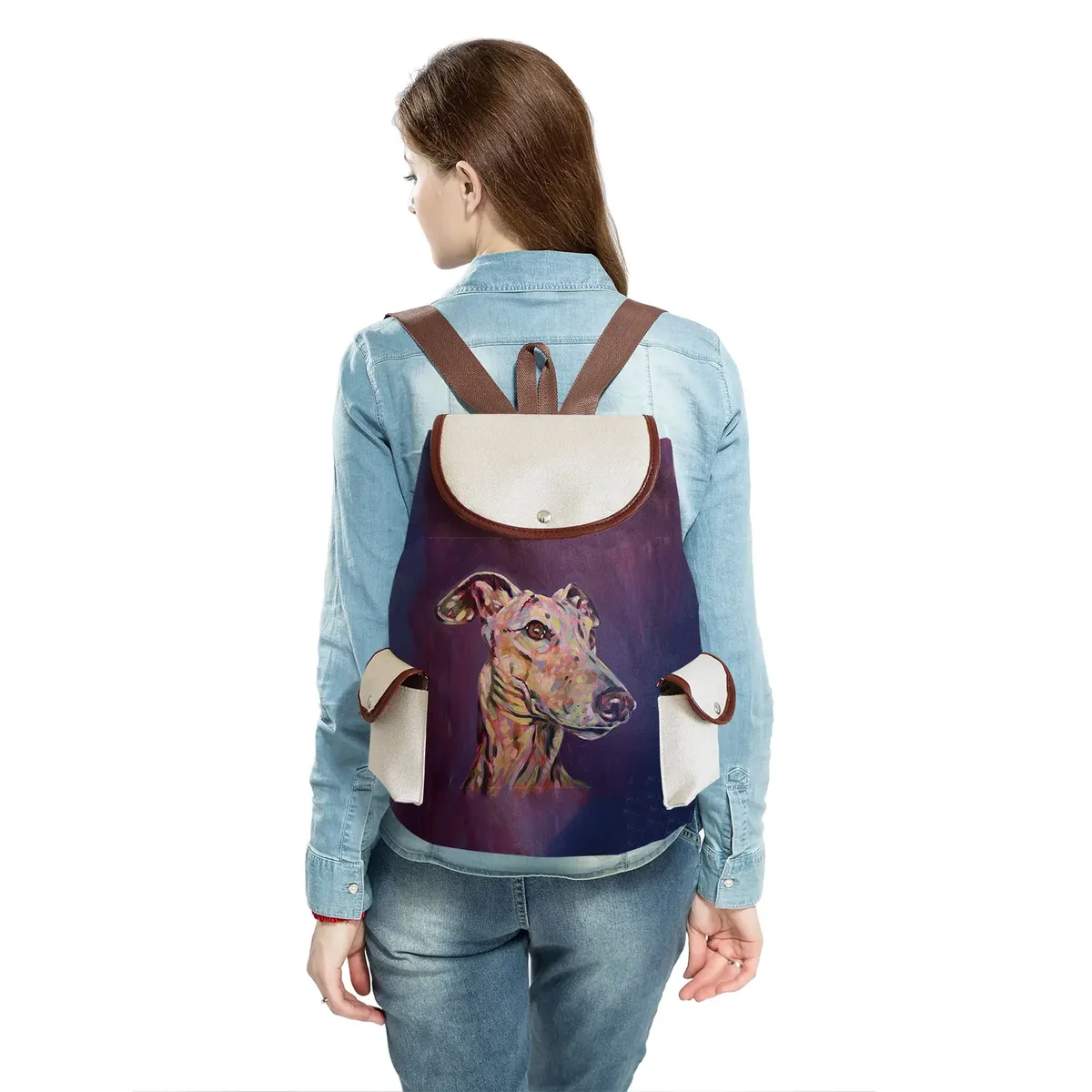 sac à dos personnalisé avec peinture à l'huile et imprimé de chien lévrier, sacoche de styliste durable pour shopping et voyage, accessoire d'extérieur décontracté pour femme