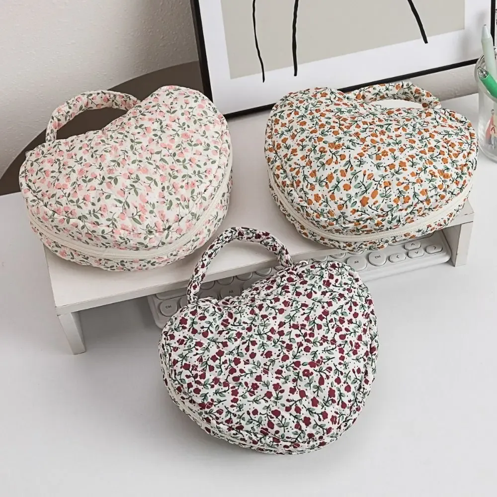 trousse de maquillage de grande capacité, sac à cosmétiques en coton matelassé à fleurs, sac à main de rangement portable, trousse de toilette de voyage, organisateur de sac de toilette