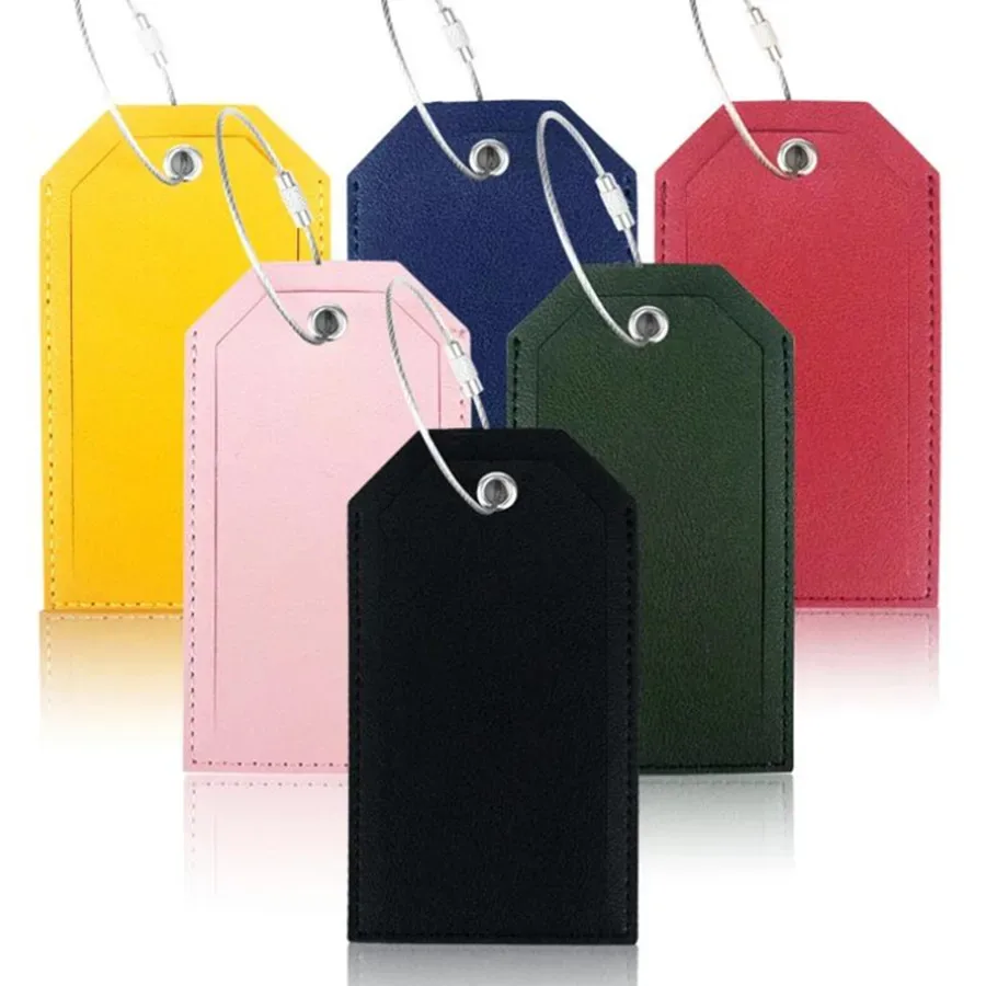 étiquette de bagage en cuir pu bloquant rfid, étiquettes de valise, étiquettes nominatives avec lanière en fil et carte en papier, accessoires de voyage sécurisés pour vacances