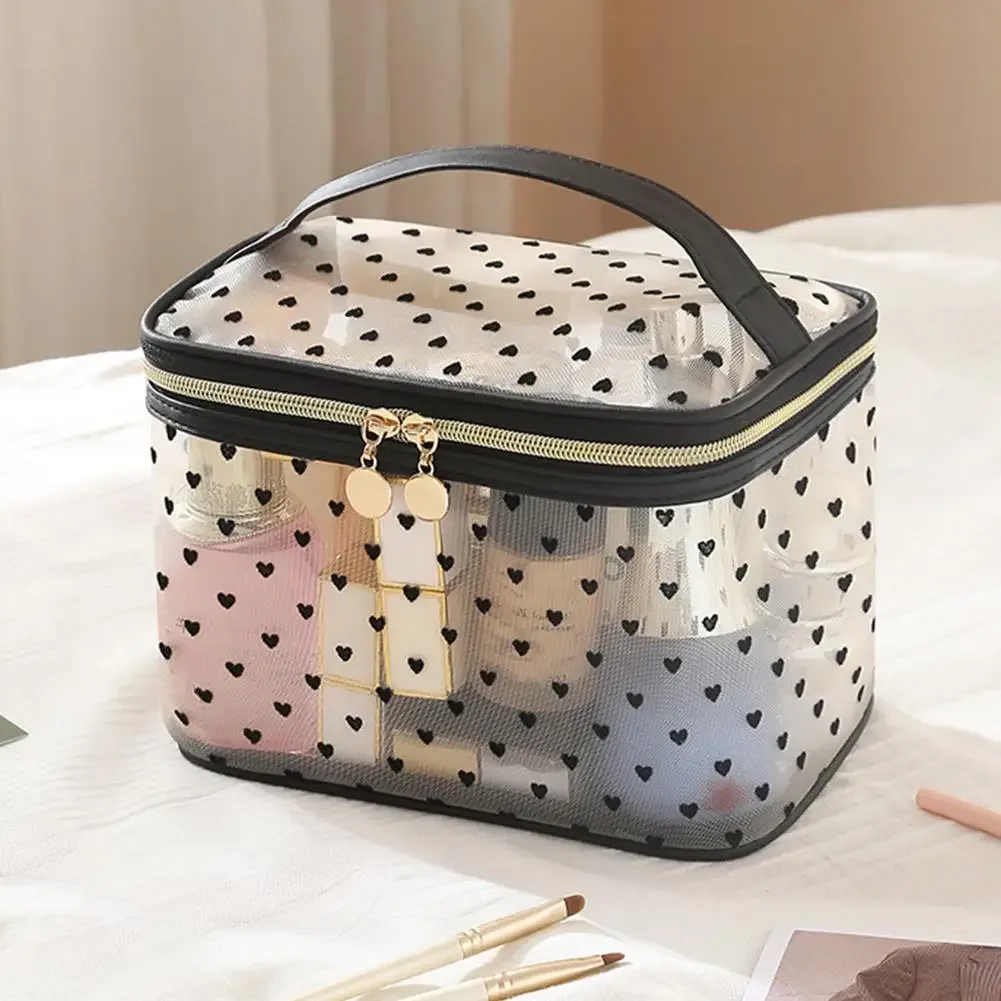 grande trousse de maquillage, organiseur de toilette de voyage, pochette cosmétique en maille, étui de rangement portable multifonctionnel pour femmes et filles