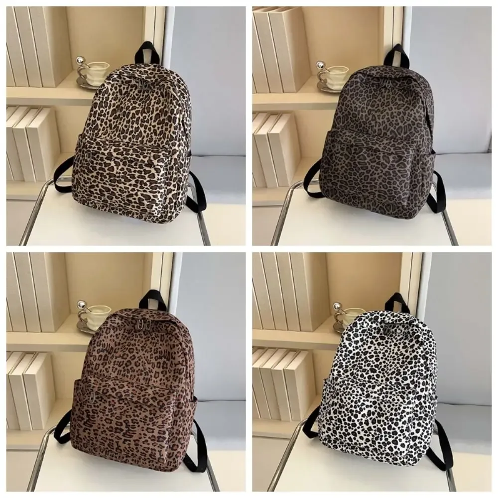 sac pour ordinateur portable en nylon à imprimé léopard, sac à dos rétro, sac d'école pour étudiants, sangle fixe en polyester, sac à dos de grande capacité pour hommes