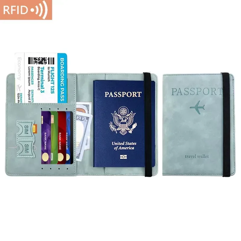 porte-passeport unisexe en cuir pu – portefeuille de voyage bloquant rfid pour cartes de crédit/carte d'identité et billets (hommes et femmes)