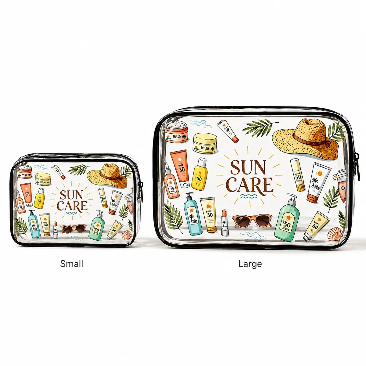 trousse de toilette transparente en pvc pour soins solaires, pochette de rangement étanche pour maquillage de voyage, idéale pour la plage, la crème solaire et les soins de la peau