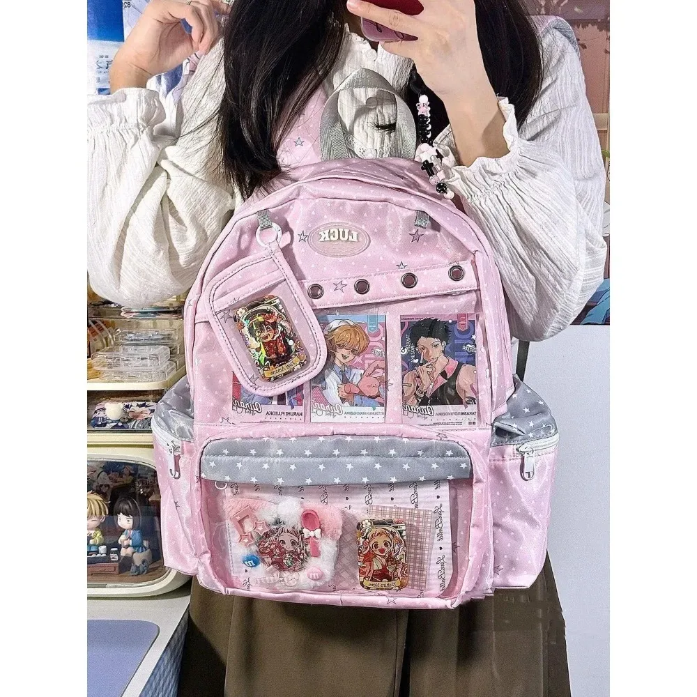 sac à dos polyvalent grande capacité harajuku y2k, motif pois mignon, style ulzzang ita bag, inspiré des expositions de bandes dessinées quotidiennes