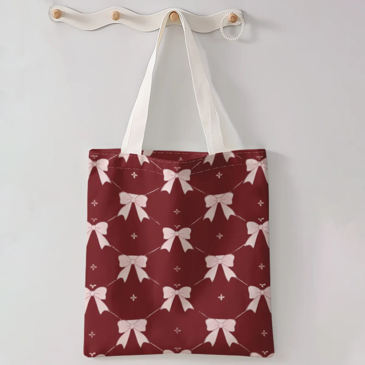 sac à main décontracté imprimé motif nœud, sac à dos réutilisable et tendance, sac à main multifonctionnel, sac de shopping en toile