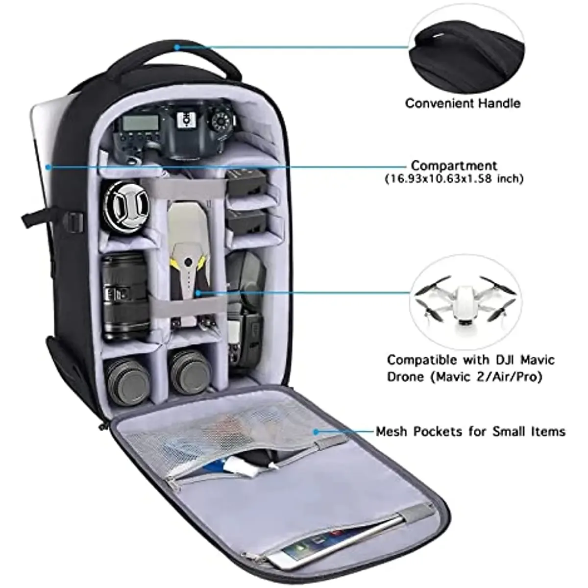 sac à dos étanche pour appareil photo reflex numérique, étui rigide, support de trépied, compartiment pour ordinateur portable, 15-16 pouces, il, nikon, sony