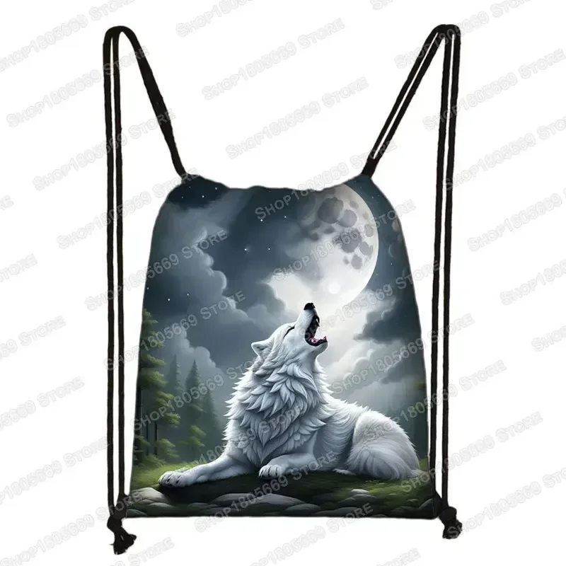 sac à dos loup hurlant sous le clair de lune et tigre coloré pour hommes et femmes, sacs à cordon de proximité en plein air, sacs de voyage pour étudiants