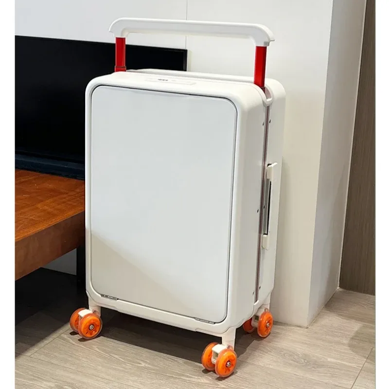 valise à roulettes avec poche pour ordinateur portable à ouverture frontale, poignée large, valise de voyage 20 pouces, bagage à main, cadre en aluminium, valise trolley