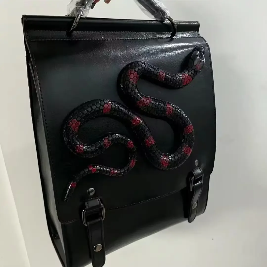 sac à dos d'ordinateur en cuir de serpent tridimensionnel, marque de styliste originale, cartables pour femmes et hommes