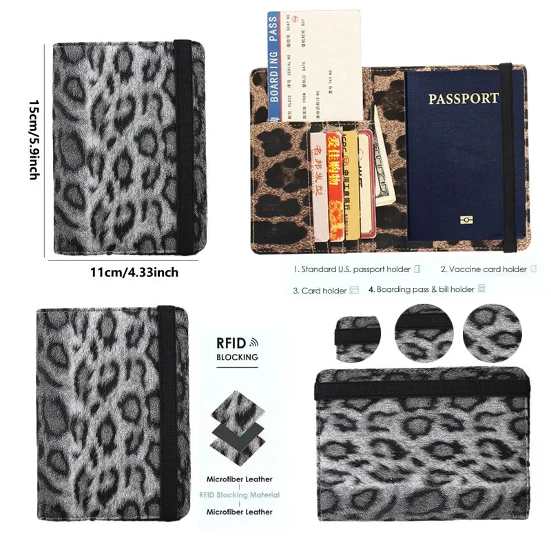 housse de passeport avec bande de fixation, étanche, avec clip intégré, protection rfid, motif léopard, porte-passeport, accessoires de voyage
