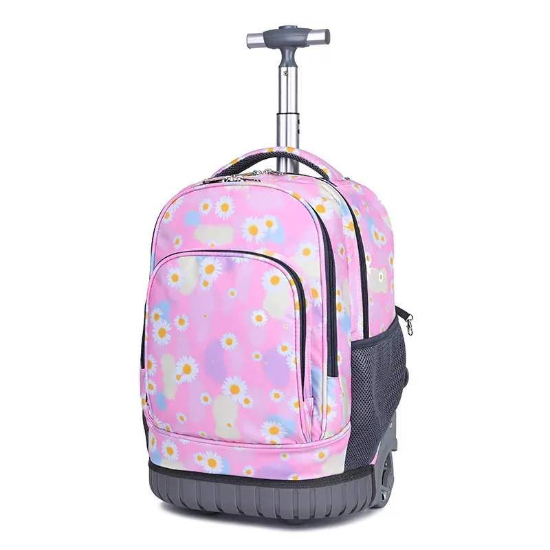 sac dos oxford cloth motifs animaux rose violet bleu format rectangulaire roulettes fixes usage école voyage