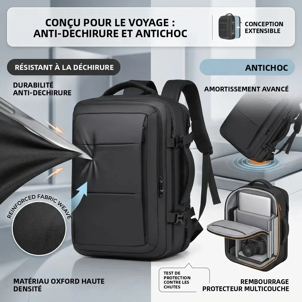 sac a dos compression vide expansible 20l a 35l etanche oxford enduit tpu polyester anti-rayures voyage ordinateur homme affaires randonnee scolaire daypack poche separation humide sec bretelles 15.6 pouces noir