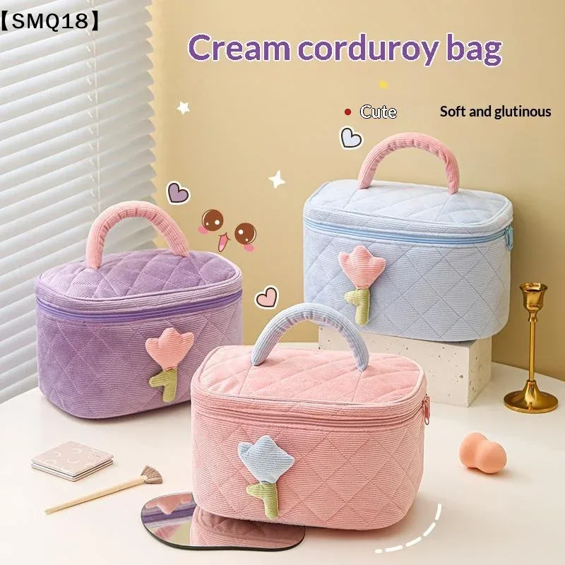 sac de rangement pour cosmétiques, 1 pièce, sac de voyage d'affaires, sac de toilette portable en velours côtelé de grande capacité, sac pour femmes 【smq】