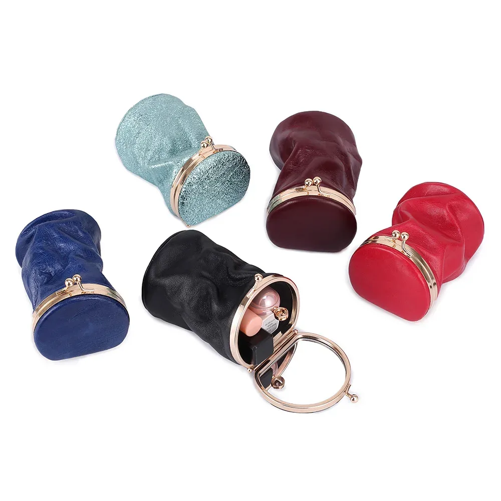 mini sac à cosmétiques en cuir pour femmes, organisateur de rouge à lèvres vintage portable avec miroir, petite pochette mignonne pour sac à main, essentiels de voyage