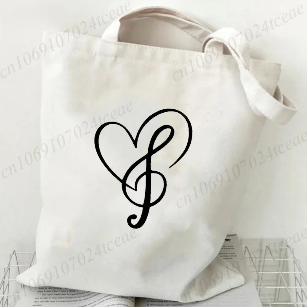 sac fourre-tout en toile pour femme, motif notes de musique, grande capacité, réutilisable, pour le quotidien