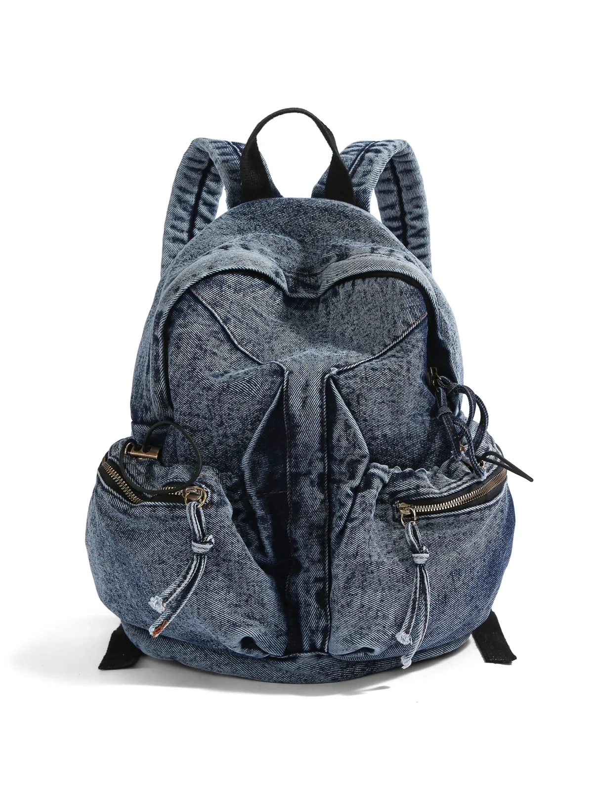 sac à dos en jean délavé vintage pour femme, avec cordon de serrage, design déchiré, sac à dos décontracté pour l'école et les voyages