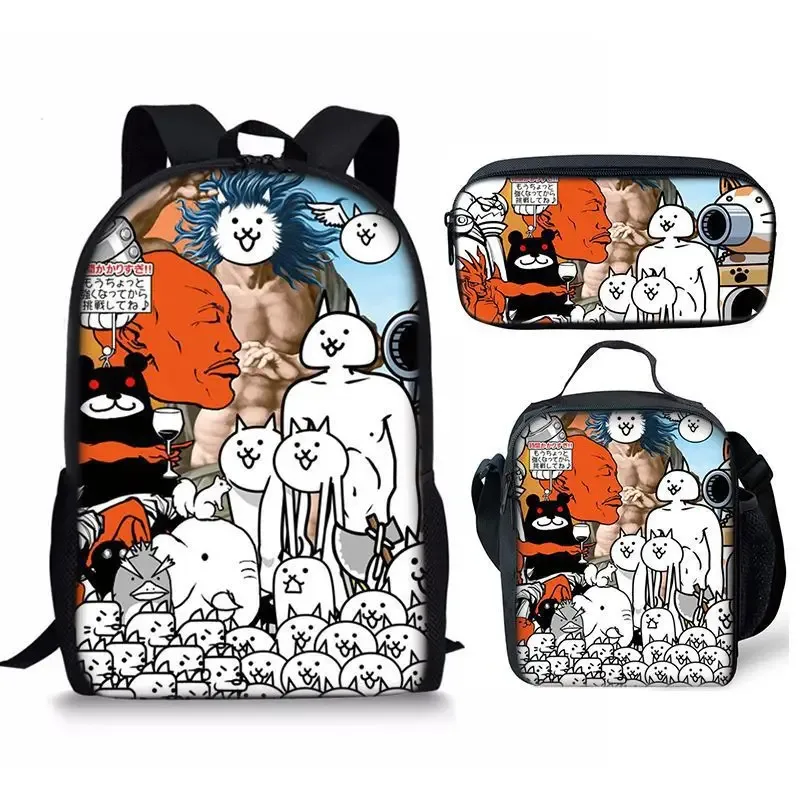 the battle cats – ensemble de trois pièces, sac à dos pour étudiant, sac à stylos, sac de repas, ensemble de trois pièces