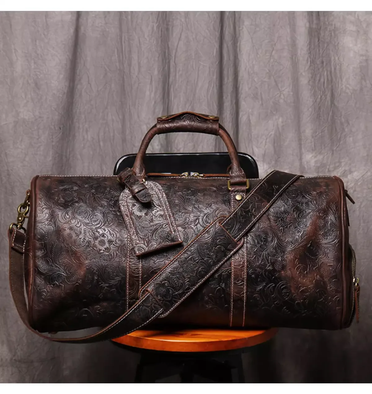 luokir-sac fourre-tout vintage en cuir gaufré, grande capacité, cuir véritable, sac de voyage à court terme pour vêtements et bagages, sac de sport
