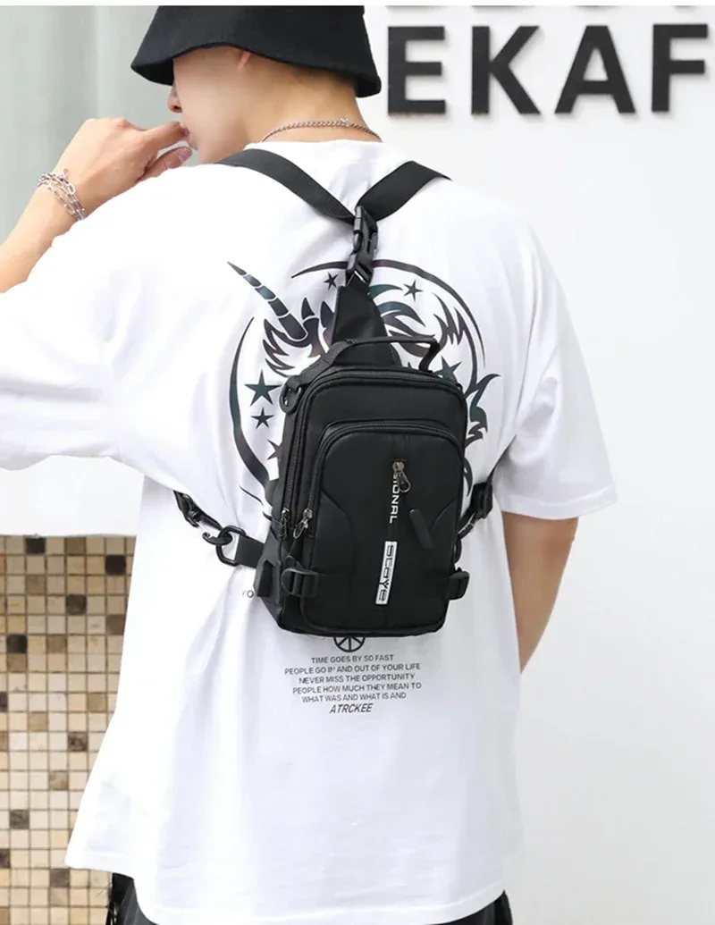 hommes mini sac à dos fronde bandoulière sac à bandoulière sac à dos avec port de chargement usb voyage nylon mâle côté messager poitrine sac pack