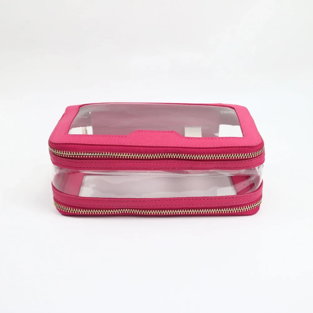 sac de toilette en cuir pu + tpu transparent avec nom personnalisé, trousse de maquillage portable de voyage, sac de rangement étanche de grande capacité