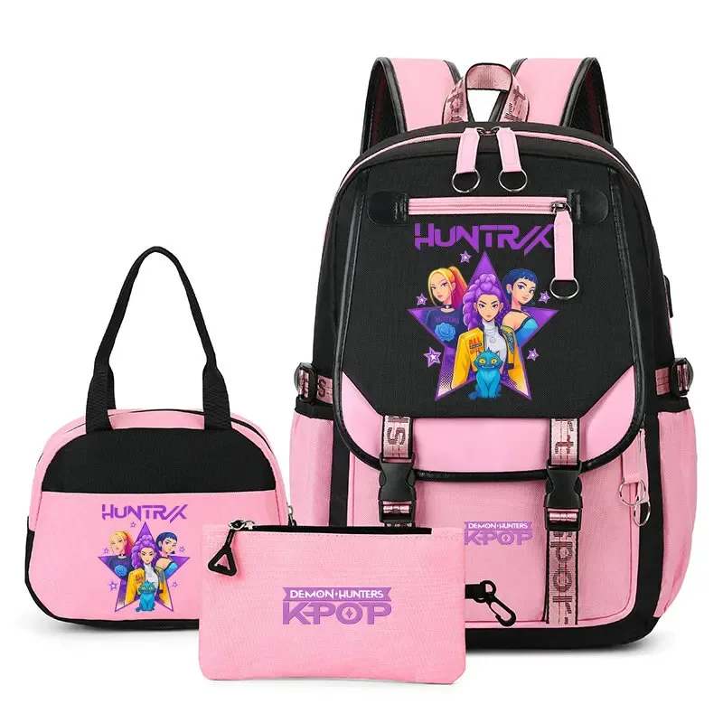 sacs à dos tendance k-pop demon hunters pour adolescentes, sacs à bandoulière, trousse à crayons, ensemble de sacs d'école pour étudiants, sac de voyage mochila