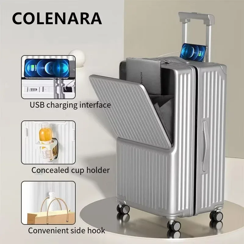 valise bagage roulante plastique dur jaune doré lignes verticales grande capacité voyage business compartiment ordi portable