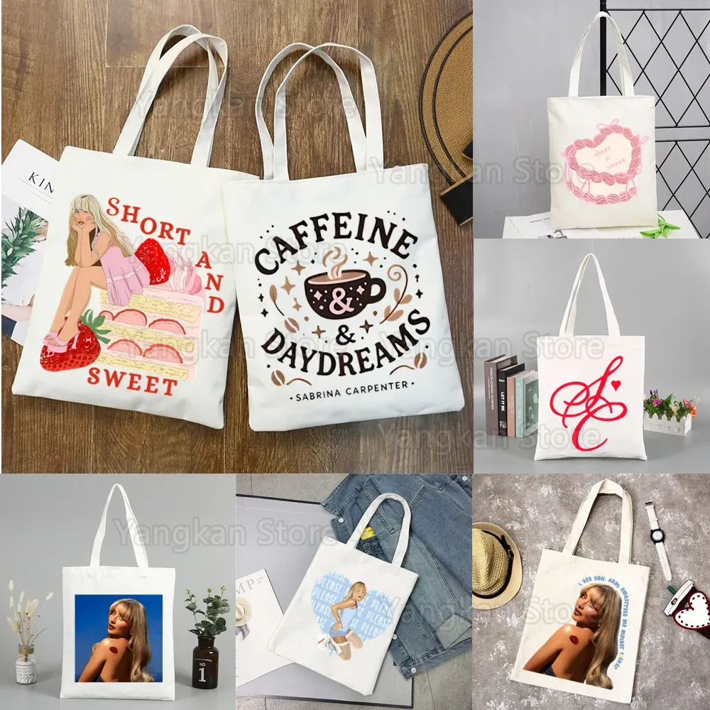 sabrina carpenter short n' sweet sacs à main unisexes sac fourre-tout en toile personnalisé imprimé utilisation quotidienne sac de courses décontracté de voyage réutilisable