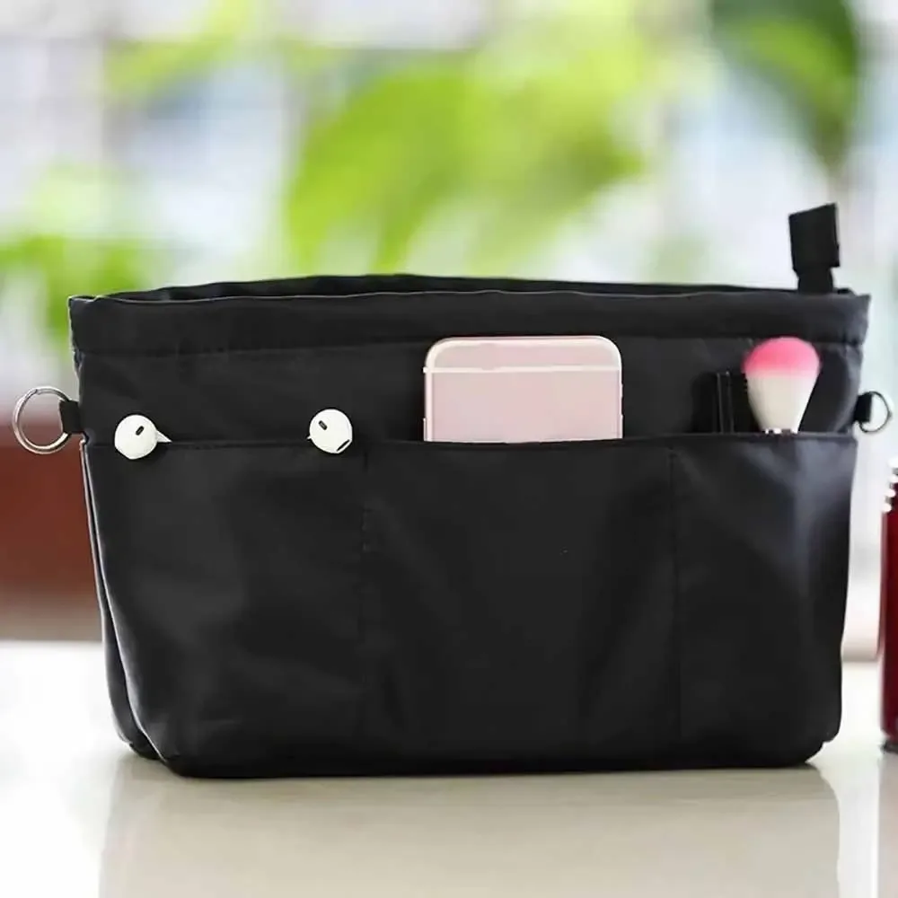 sac à main multi-poches pour femmes, organisateur de cosmétiques vintage, sac à insérer avec fermeture éclair, sacs de rangement multifonctionnels de couleur unie