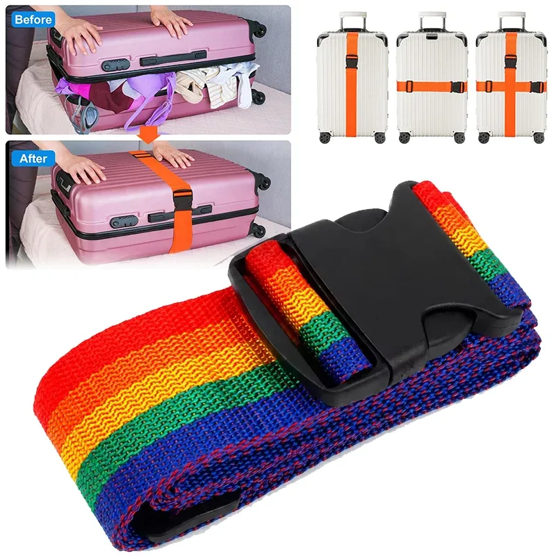 sangle de bagage réglable de 2 m, ceinture croisée pour voyage, sangle de valise en nylon avec boucle de verrouillage, accessoires pour sacs de camping.
